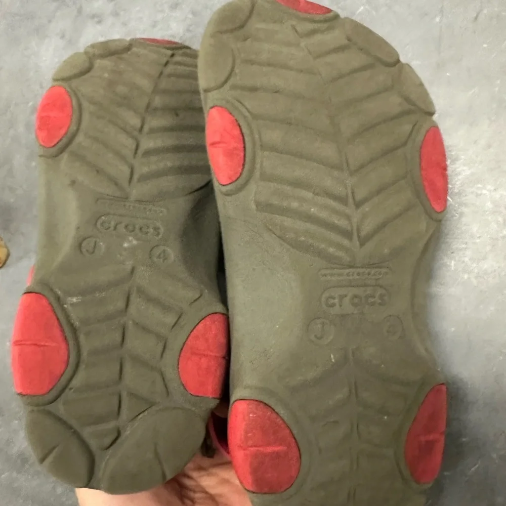 Kids Olive Green and Red Slip-On Clog